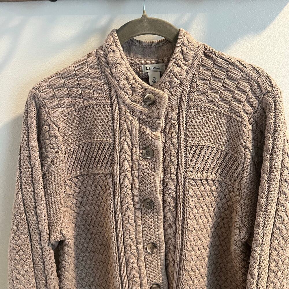L.L.Bean Tan 100% Cotton Cardigan Sweater Size XL - Picture 2 of 7